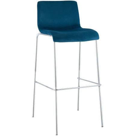 Sgabello da bar in velluto Hoover, 4 gambe, cromato, blu
