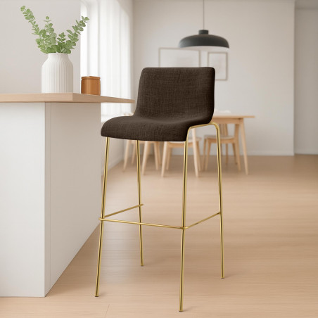 Banqueta de bar Hoover, em tecido, com 4 pés, dourada/marrom.