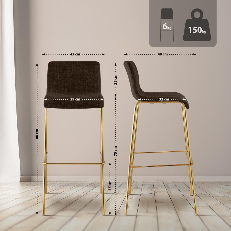 Taburete de bar Hoover, tapizado, de 4 patas, dorado/marrón