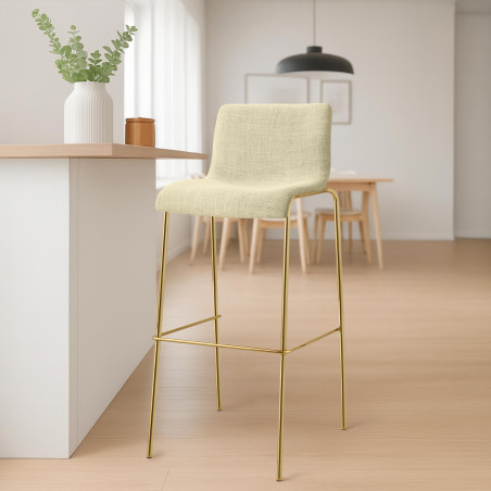 Tabouret de bar Hoover, en tissu, à 4 pieds, doré/crème