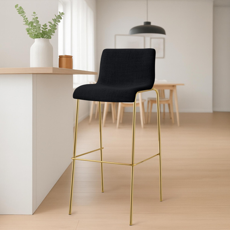 Tabouret de bar Hoover, tissu, 4 pieds, or/noir