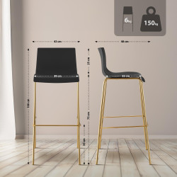 Tabouret de bar Hoover, en plastique, à 4 pieds, doré et noir.