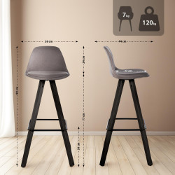 Conjunto de 2 banquetas de bar Corbin, estofadas, quadradas, cor taupe.