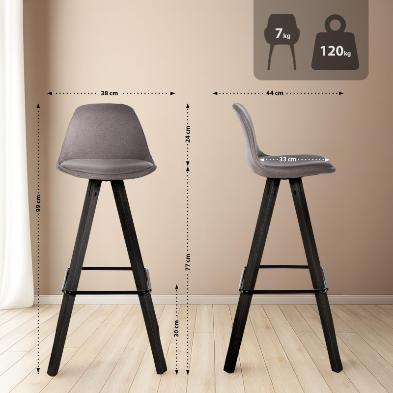 Lot de 2 tabourets de bar Corbin, en tissu, carrés, taupe