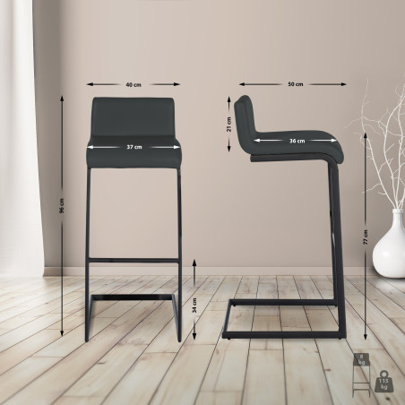 Set di 2 sgabelli da bar Newport B, similpelle, grigio scuro