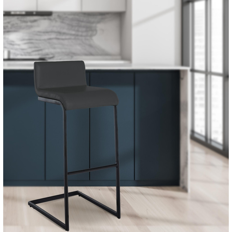 Ensemble de 2 tabourets de bar Newport B, similicuir, gris foncé