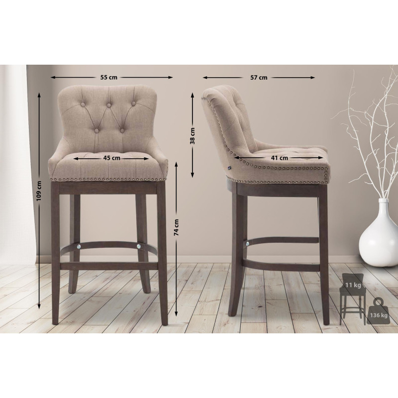 Tabouret de bar Lakewood en tissu taupe antique