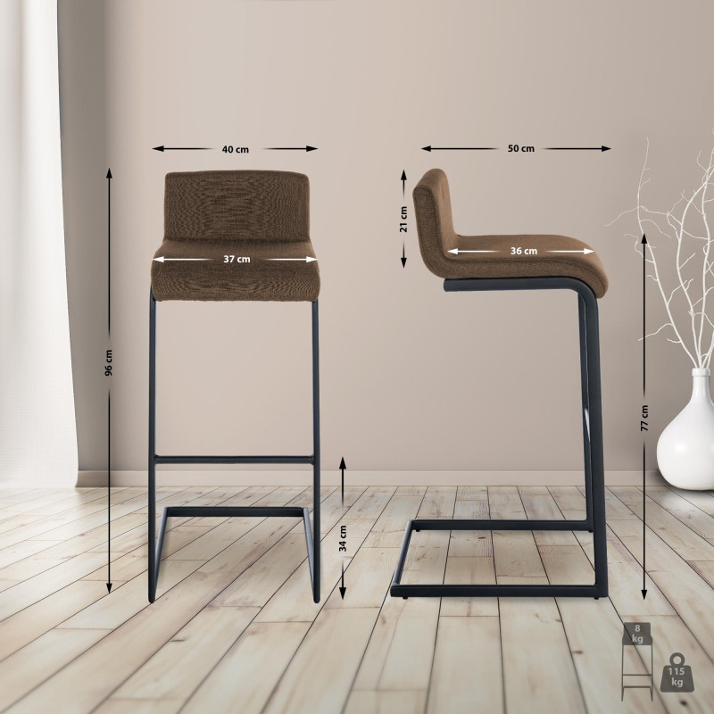Juego de 2 taburetes de bar Newport B, tapizados en tela marrón.