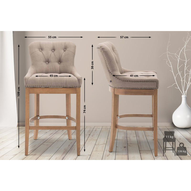 Tabouret de bar Lakewood en tissu, taupe clair antique