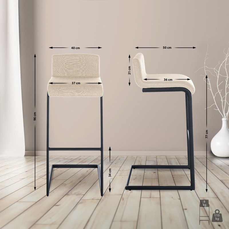 Conjunto de 2 banquetas Newport B, tecido creme