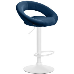 Tabouret de bar Olinda velours blanc bleu