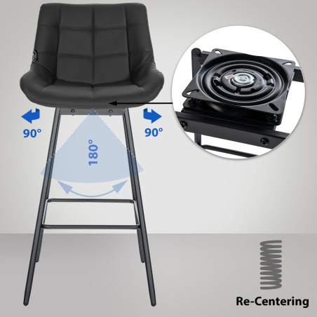 Conjunto de 4 banquetas giratórias Weston, em couro sintético, pretas.