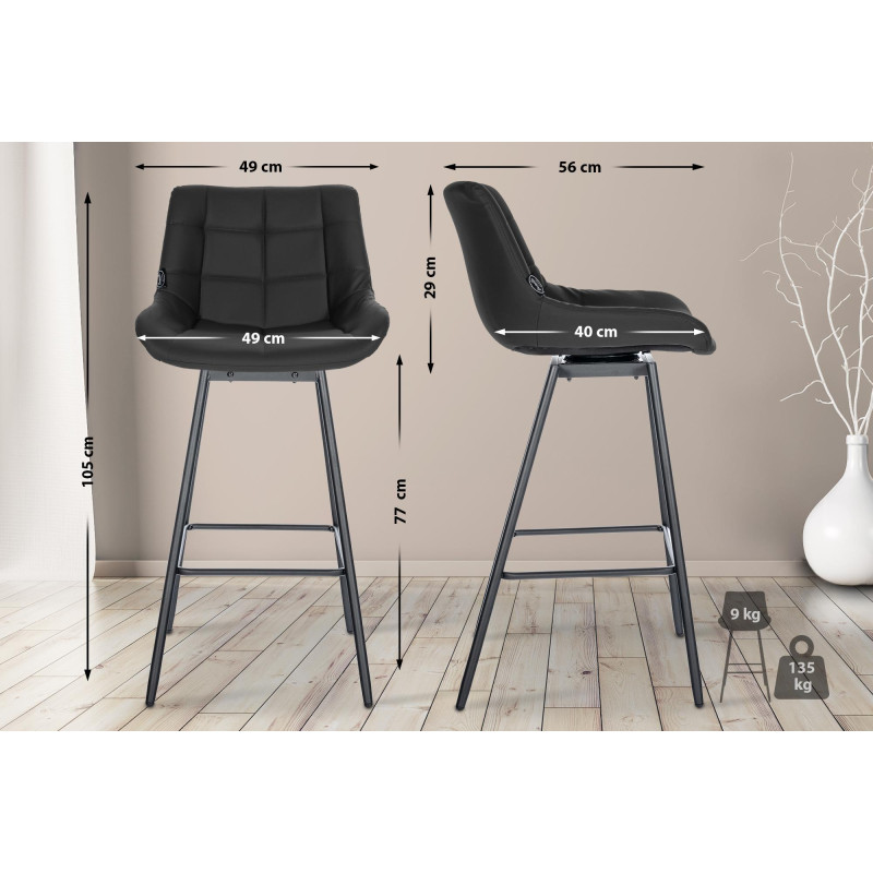 Conjunto de 4 banquetas giratórias Weston, em couro sintético, pretas.