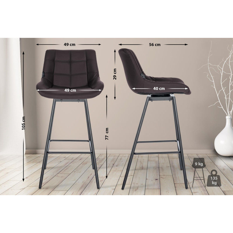 Ensemble de 4 tabourets de bar pivotants Weston, similicuir, marron