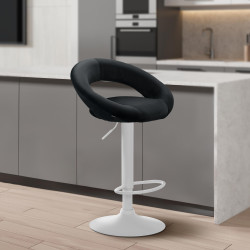 Tabouret de bar Olinda velours blanc noir
