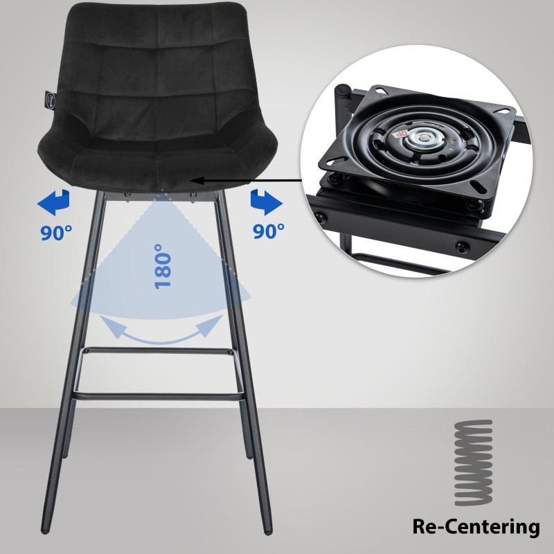 Conjunto de 4 banquetas giratórias Weston, em veludo, pretas.