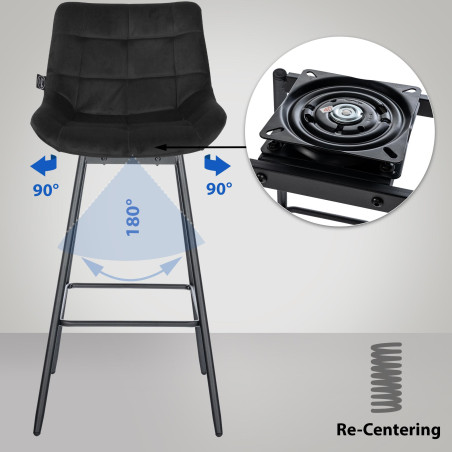 Ensemble de 4 tabourets de bar pivotants Weston, en velours noir