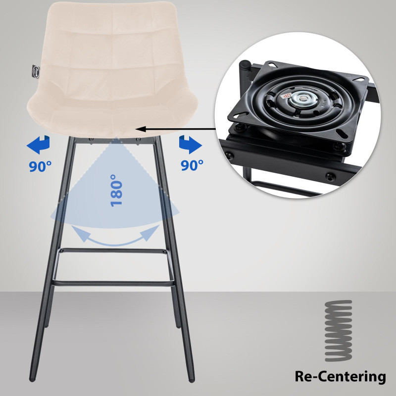 Set di 4 sgabelli da bar girevoli Weston, velluto, crema