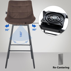 Set di 4 sgabelli da bar girevoli Weston, velluto, marrone
