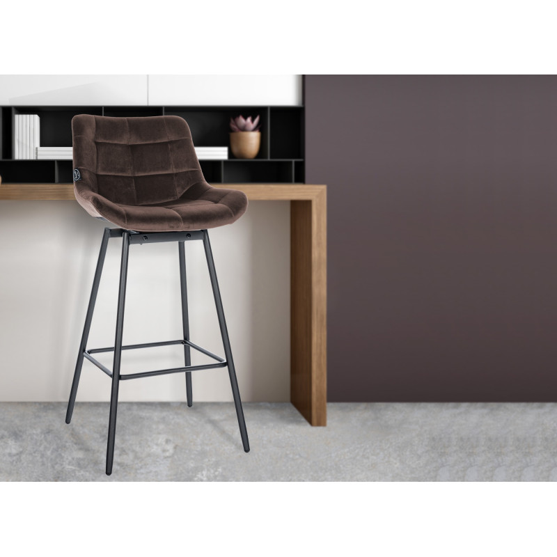 Set di 4 sgabelli da bar girevoli Weston, velluto, marrone