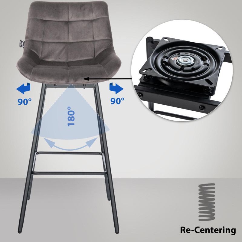 Conjunto de 4 banquetas giratórias Weston, em veludo, cinza.