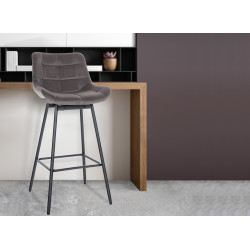 Ensemble de 4 tabourets de bar pivotants Weston, velours, gris