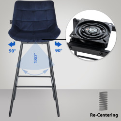 Ensemble de 4 tabourets de bar pivotants Weston, en velours bleu
