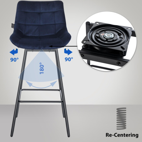 Set di 4 sgabelli da bar girevoli Weston, velluto, blu