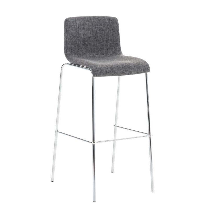 Tabouret de bar Hoover tissu 4 pieds structure chrome gris clair