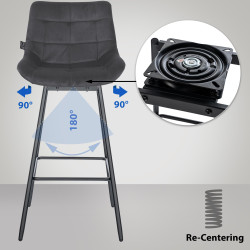 Ensemble de 4 tabourets de bar pivotants Weston en velours gris foncé