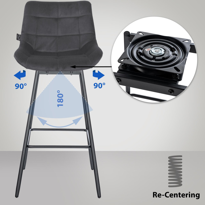 Conjunto de 4 banquetas giratórias Weston em veludo cinza escuro.