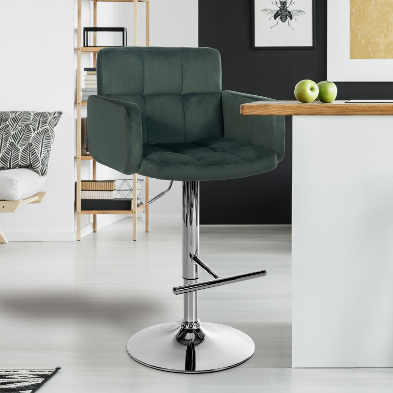 Set di 2 sgabelli da bar Los Angeles in velluto cromato verde scuro