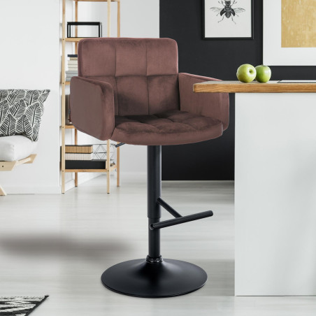 Ensemble de 2 tabourets de bar Los Angeles en velours noir et marron