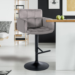 Ensemble de 2 tabourets de bar Los Angeles en velours noir et gris