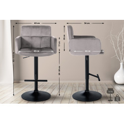 Ensemble de 2 tabourets de bar Los Angeles en velours noir et gris