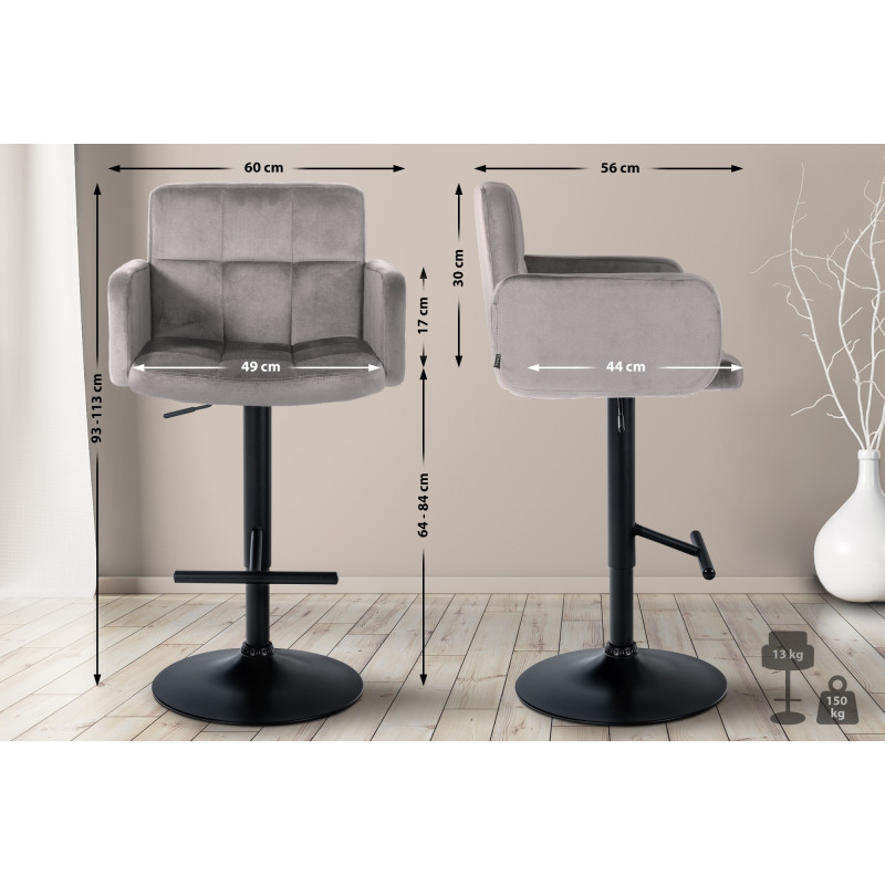 Set di 2 sgabelli da bar Los Angeles in velluto nero grigio