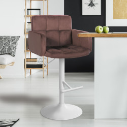 Ensemble de 2 tabourets de bar Los Angeles en velours blanc et marron