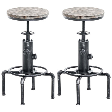Ensemble de 2 tabourets de bar Lumos, bois argenté antique