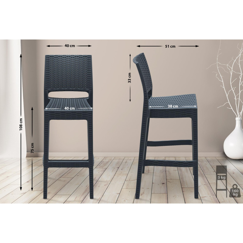 Juego de 4 taburetes de bar Jamaica, gris oscuro