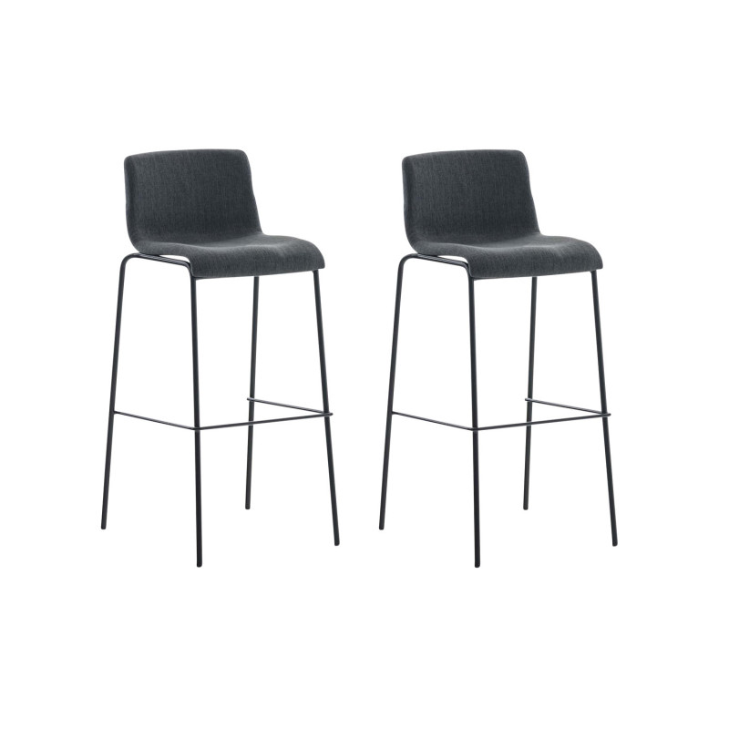 Lot de 2 tabourets de bar Hoover tissu 4 pieds noir gris foncé
