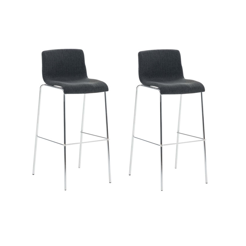 Lot de 2 tabourets de bar Hoover tissu 4 pieds chrome gris foncé