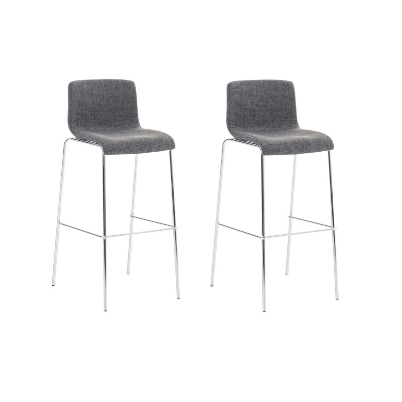 Lot de 2 tabourets de bar Hoover tissu 4 pieds chrome gris clair