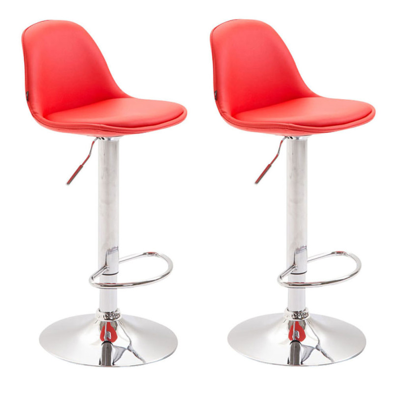 Lot de 2 tabourets de bar Kiel entièrement rembourrés en similicuir chromé rouge