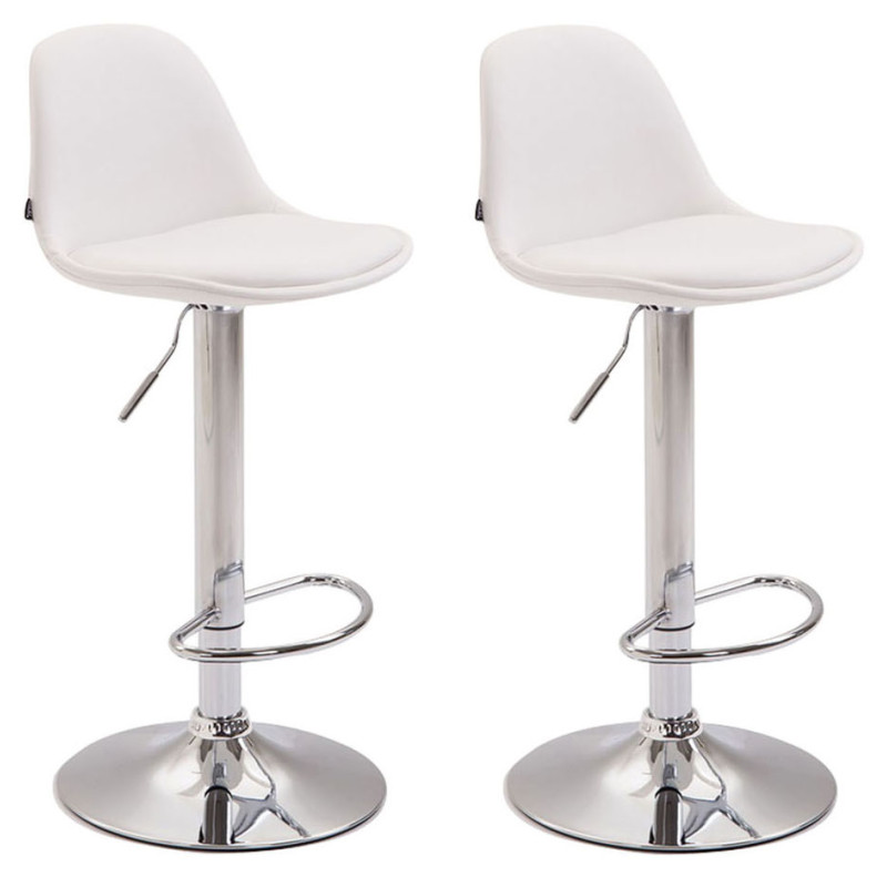Lot de 2 tabourets de bar Kiel entièrement rembourrés en similicuir chromé blanc