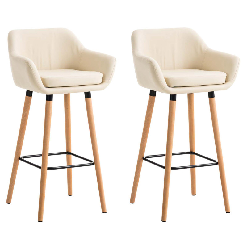 Lot de 2 tabourets de bar Grant simili cuir crème