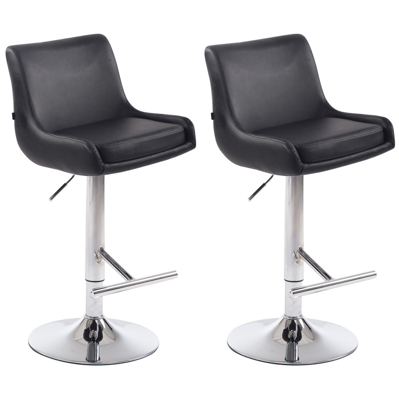 Lot de 2 tabourets de bar Club simili cuir chromé noir