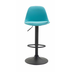 Tabouret de bar Kiel entièrement rembourré en similicuir noir bleu
