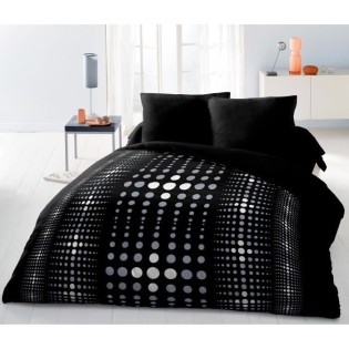 Parure de couette Microfibre STEEVY 220x240cm et 2 taies d'oreillers 63x63cm Noir