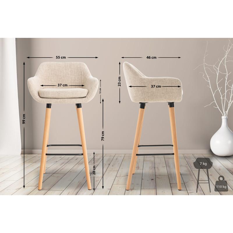 Lot de 2 tabourets de bar Grant tissu crème