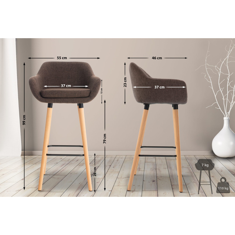 Lot de 2 tabourets de bar Grant en tissu marron